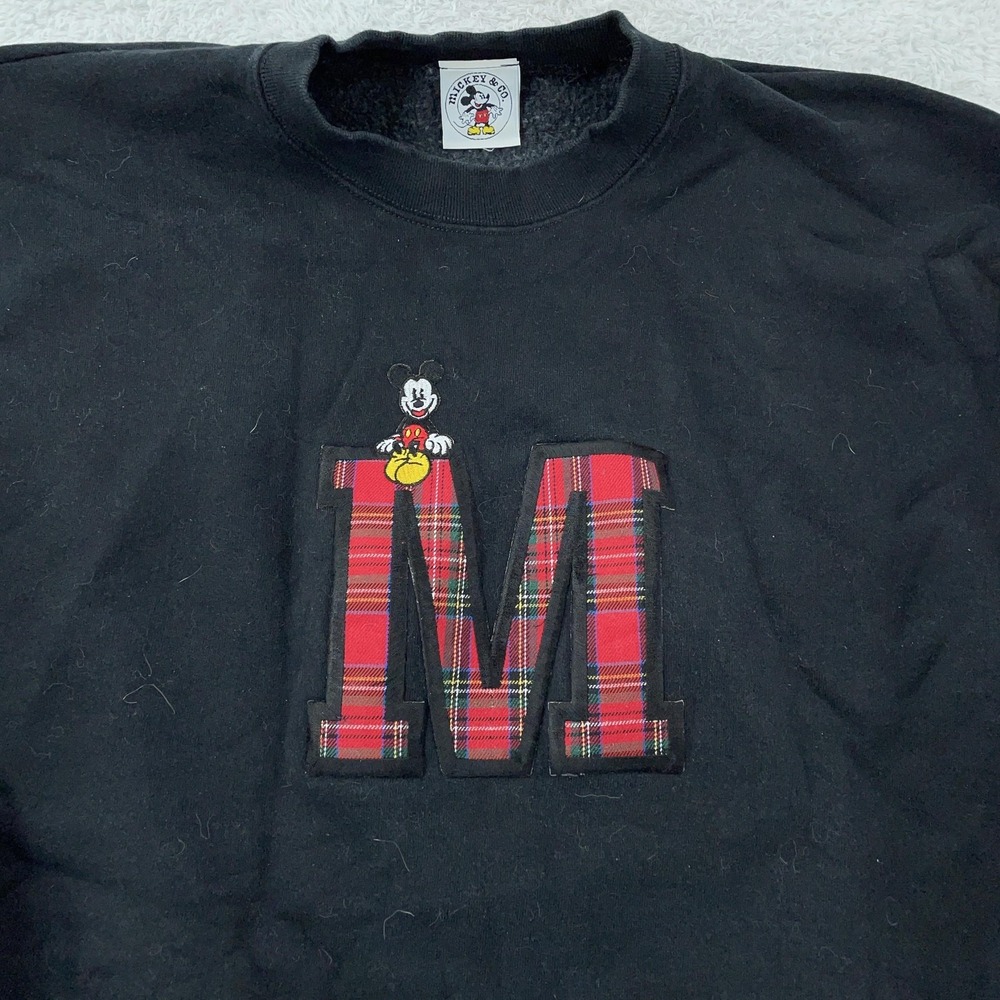 Vintage Disney Mickey Mouse Sweatshirt Mens‎ Large Tartan Embroidered USA 90s